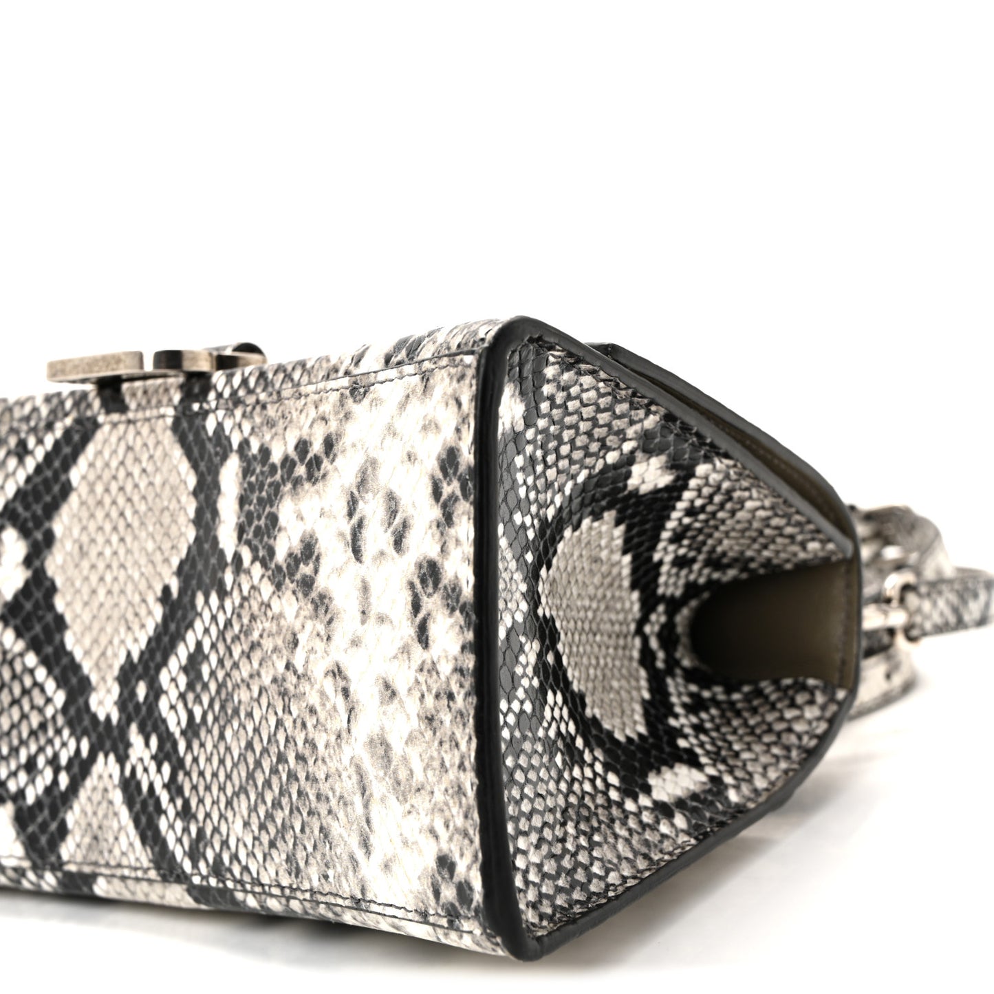 Calfskin Snake Effect Small Hourglass Top Handle Bag Black White
