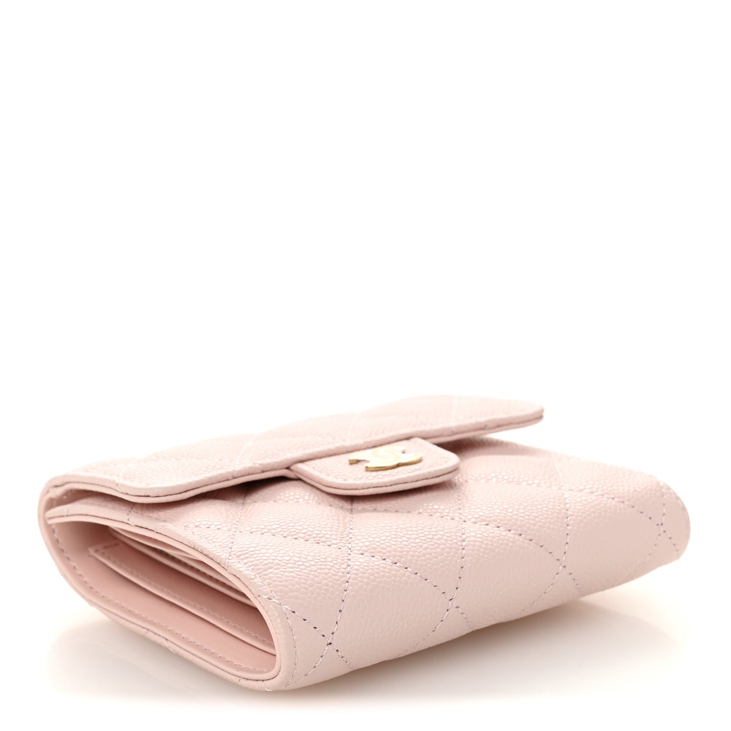 Caviar Quilted Compact Flap Wallet Light Pink