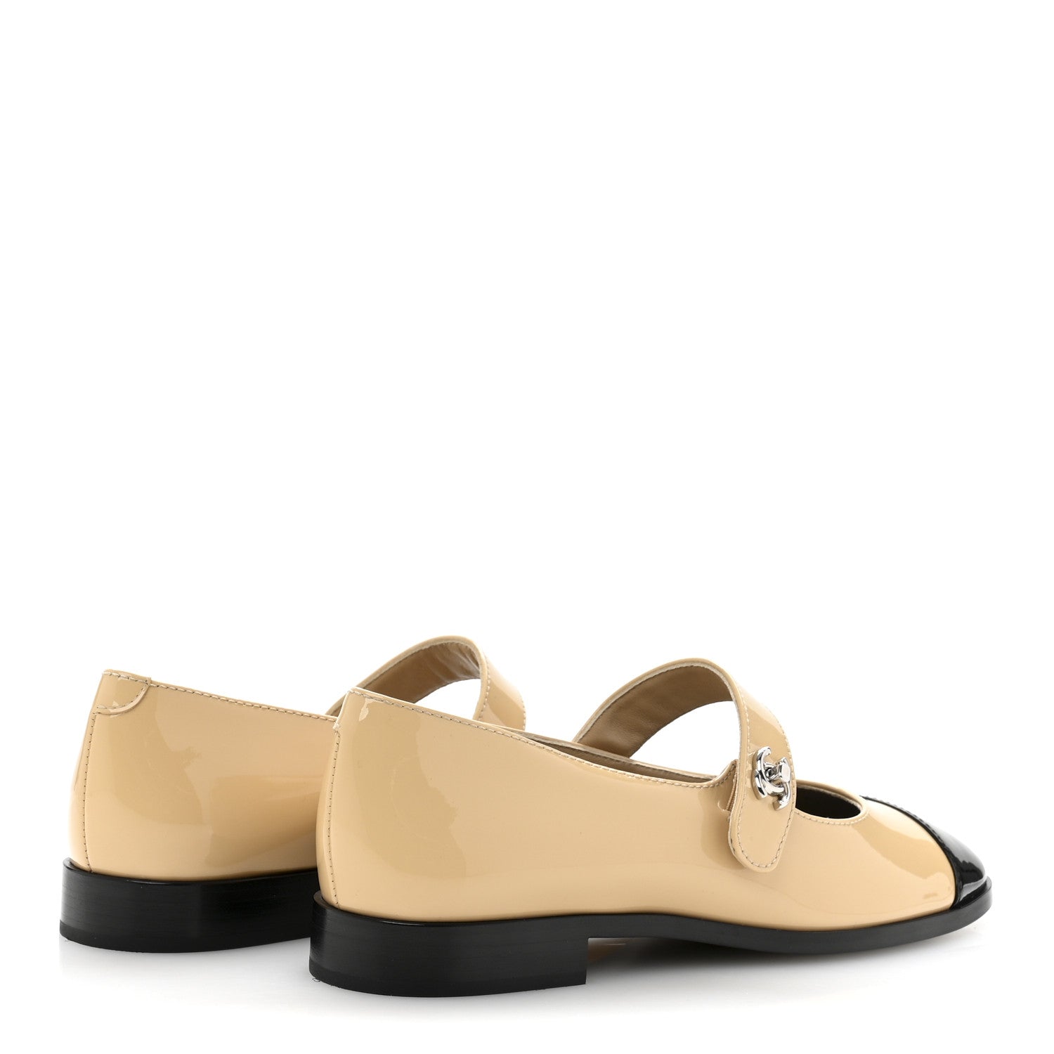 Chanel Patent Calfskin Mary Janes Flats 37 Beige Black 5 of 10