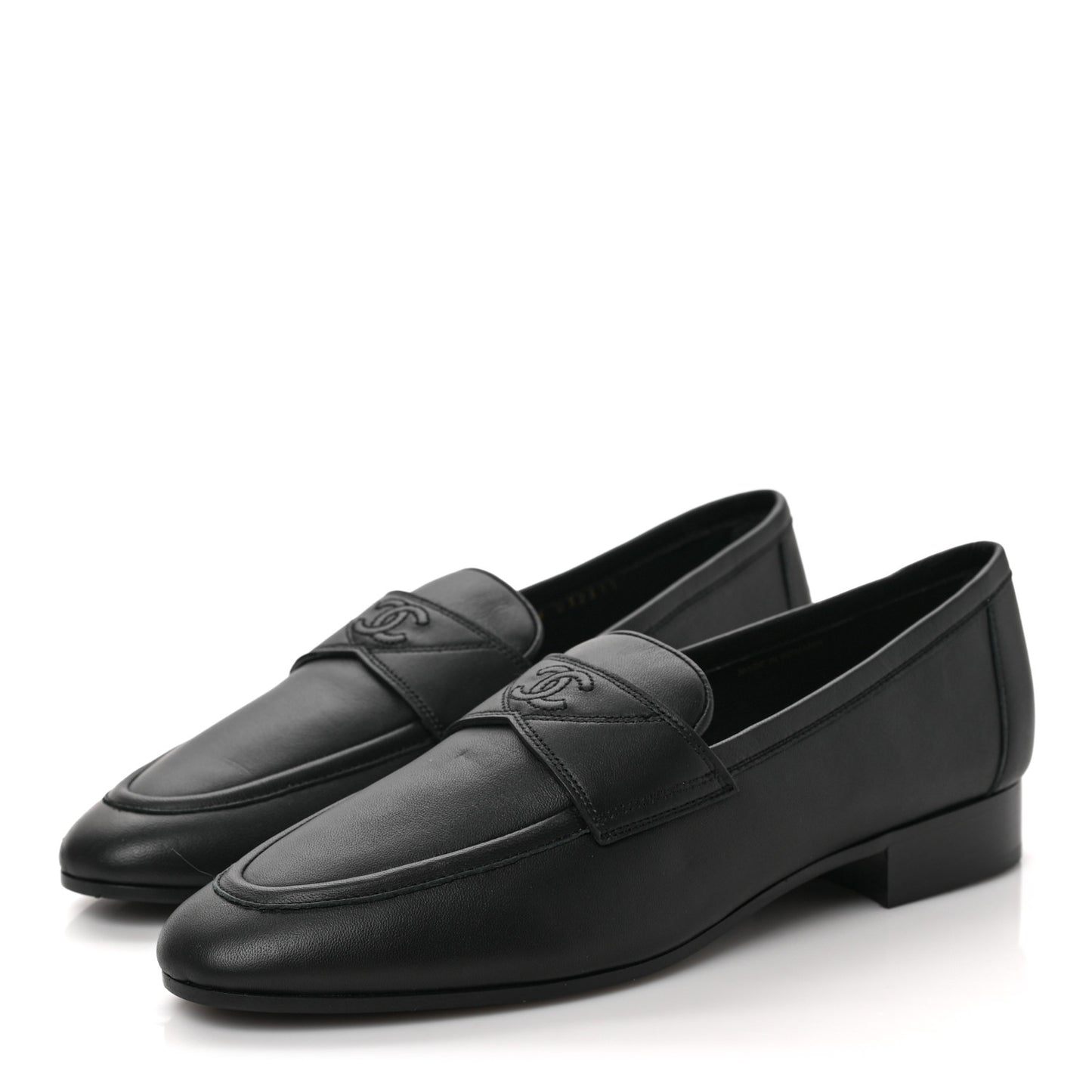 Calfskin Mens Stitched CC Loafers 39 Black