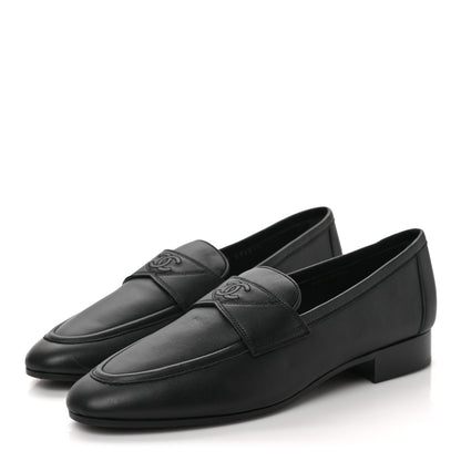 Chanel Calfskin Mens Stitched CC Loafers 39 Black 3 of 8
