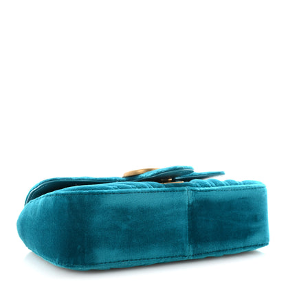 Gucci Velvet Matelasse Mini GG Marmont Shoulder Bag Pavone Cyan 4 of 10