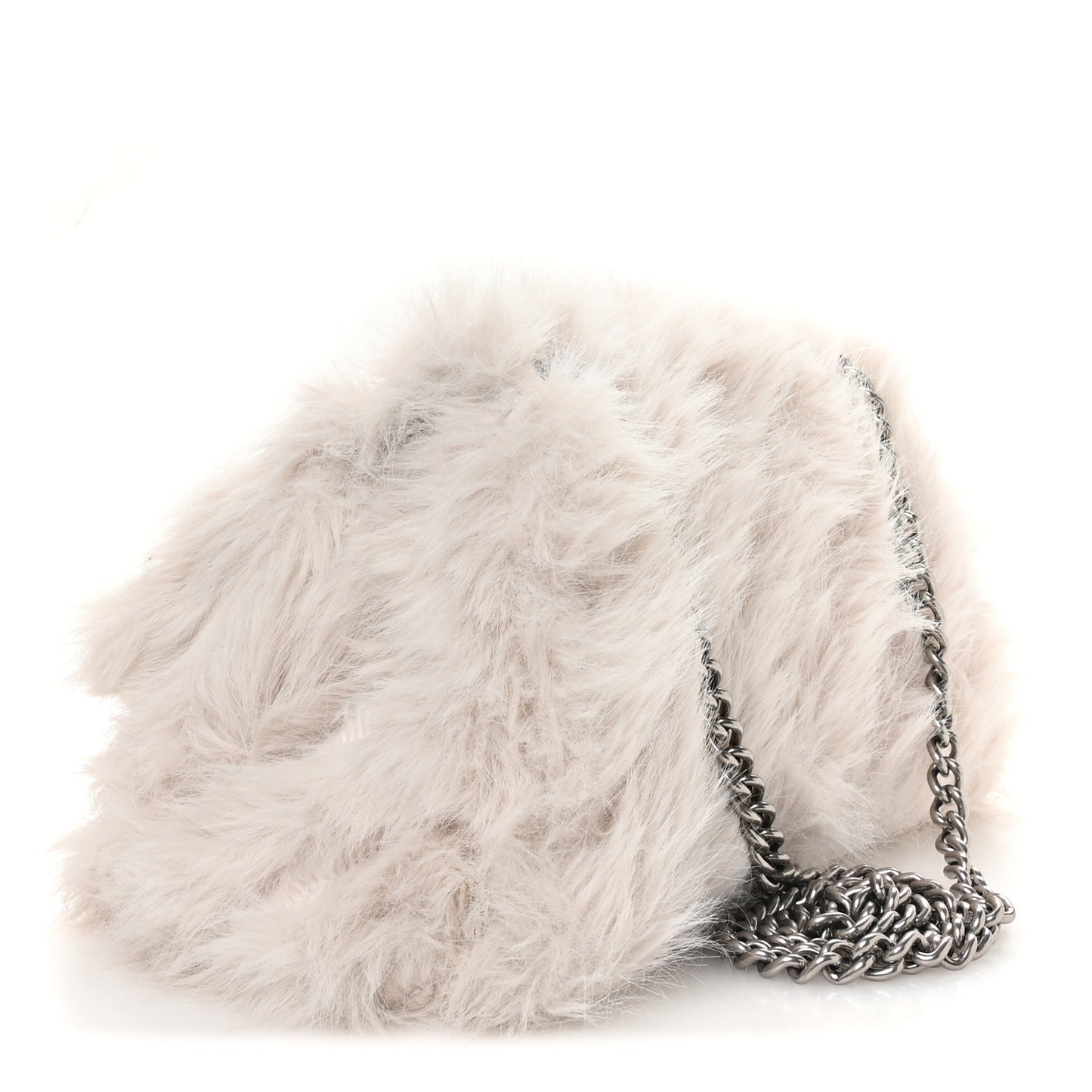 Faux Fur Medium Crush Chain Bag White