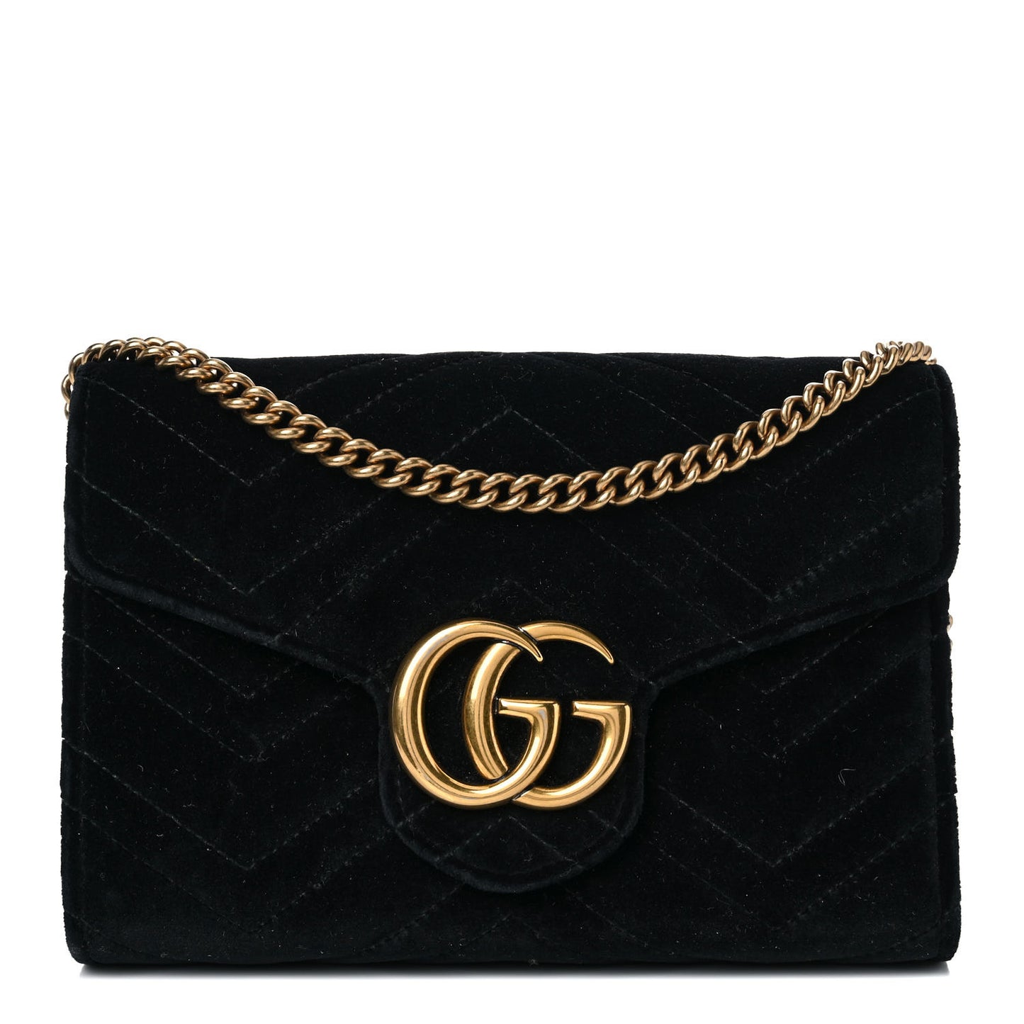 Velvet Matelasse GG Marmont Chain Wallet Black