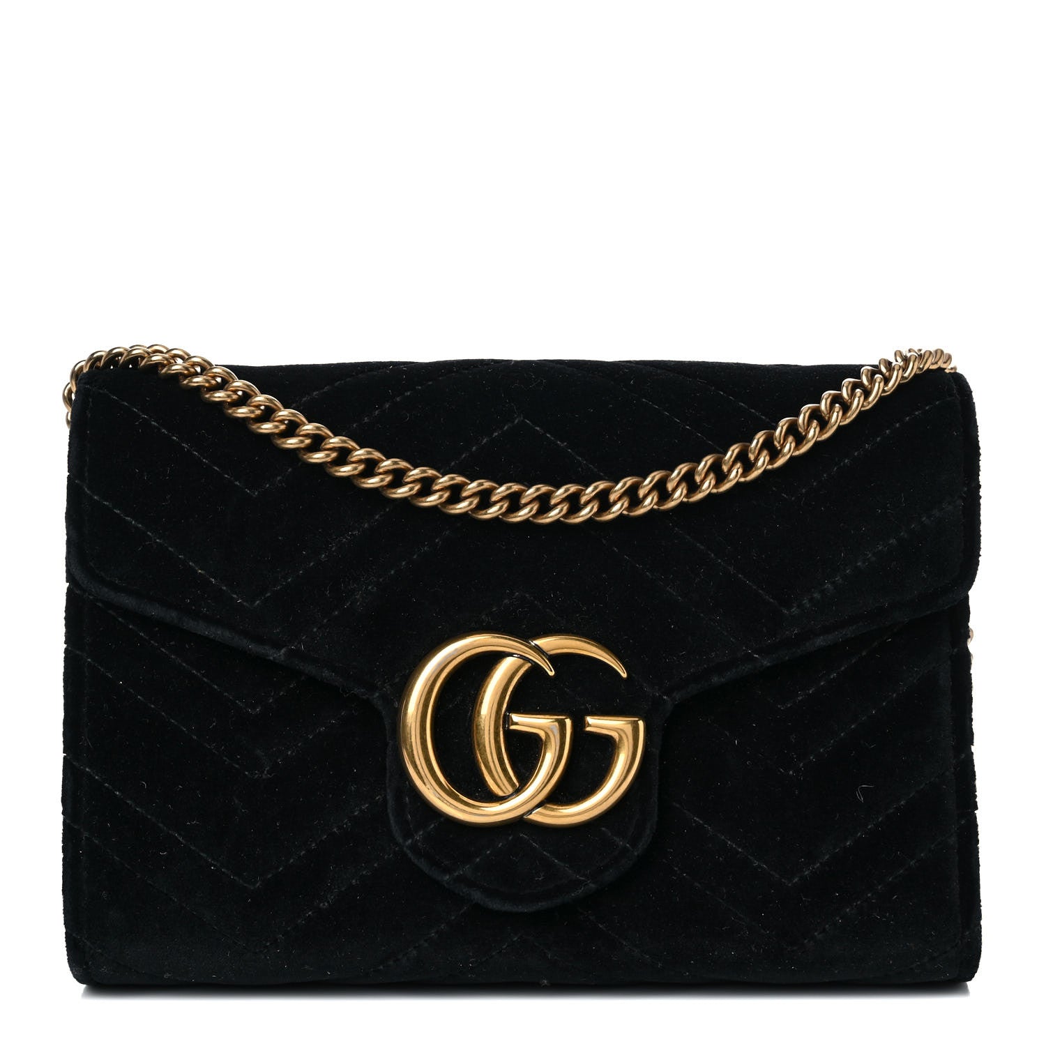 Gucci Velvet Matelasse GG Marmont Chain Wallet Black 1 of 24