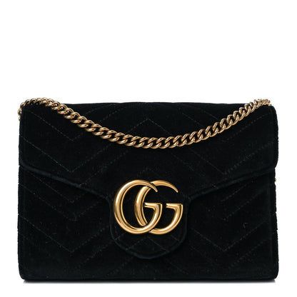 Gucci Velvet Matelasse GG Marmont Chain Wallet Black 1 of 24