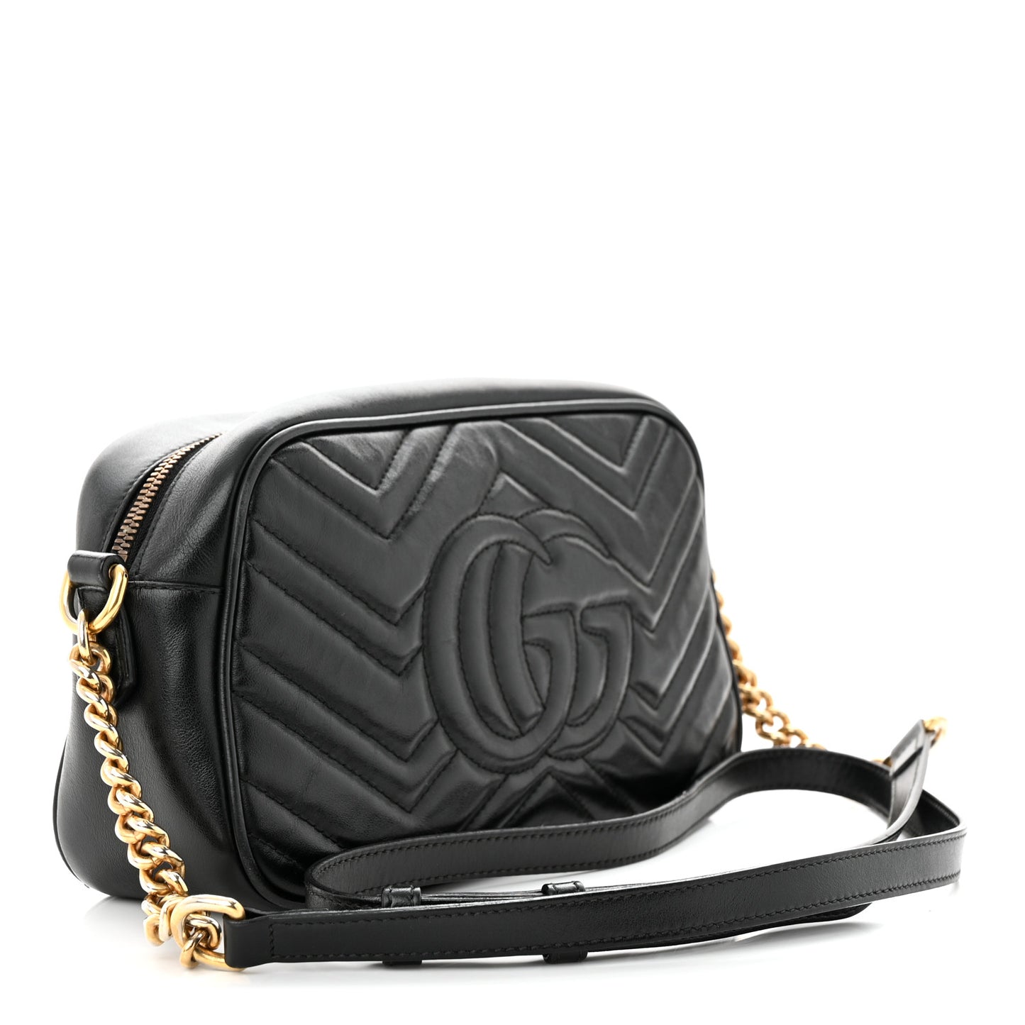 Calfskin Matelasse Small GG Marmont Chain Shoulder Bag Black