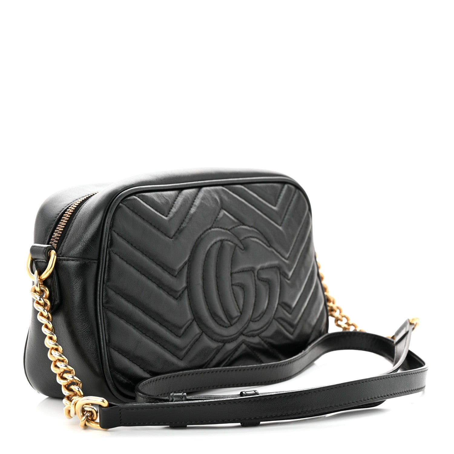 Gucci Calfskin Matelasse Small GG Marmont Chain Shoulder Bag Black 3 of 15