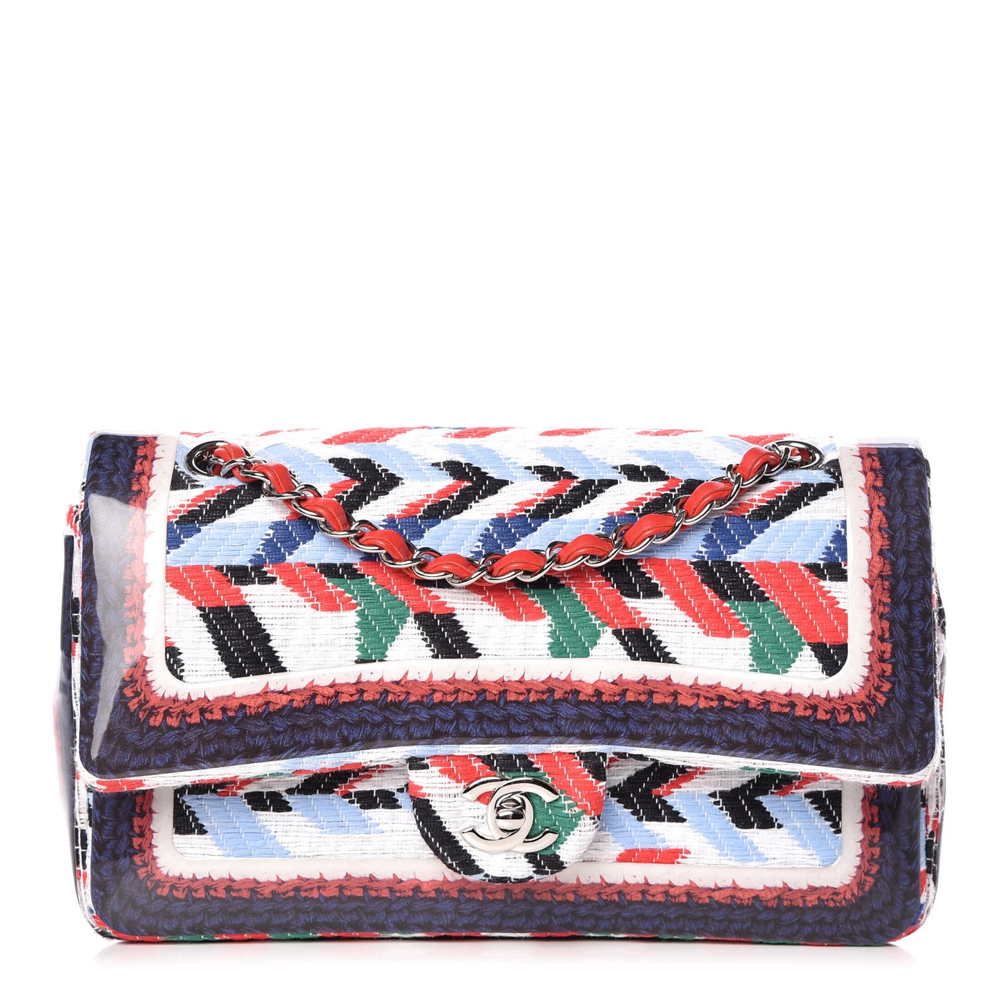 Tweed Silicone Embroidered Medium Double Flap Multicolor