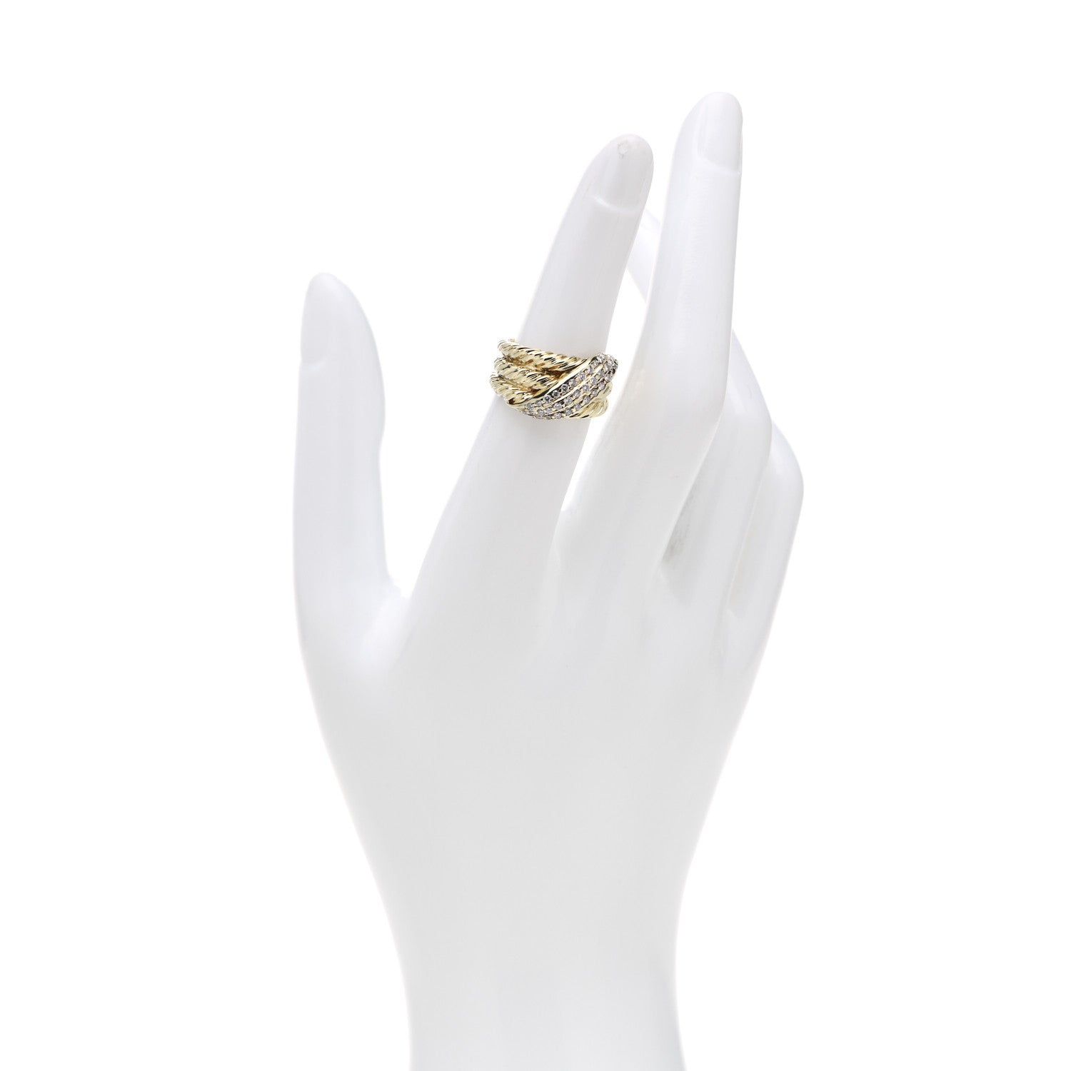 David Yurman 14K Yellow Gold Diamond Three Row Cable Crossover Ring 51 5.75 2 of 5