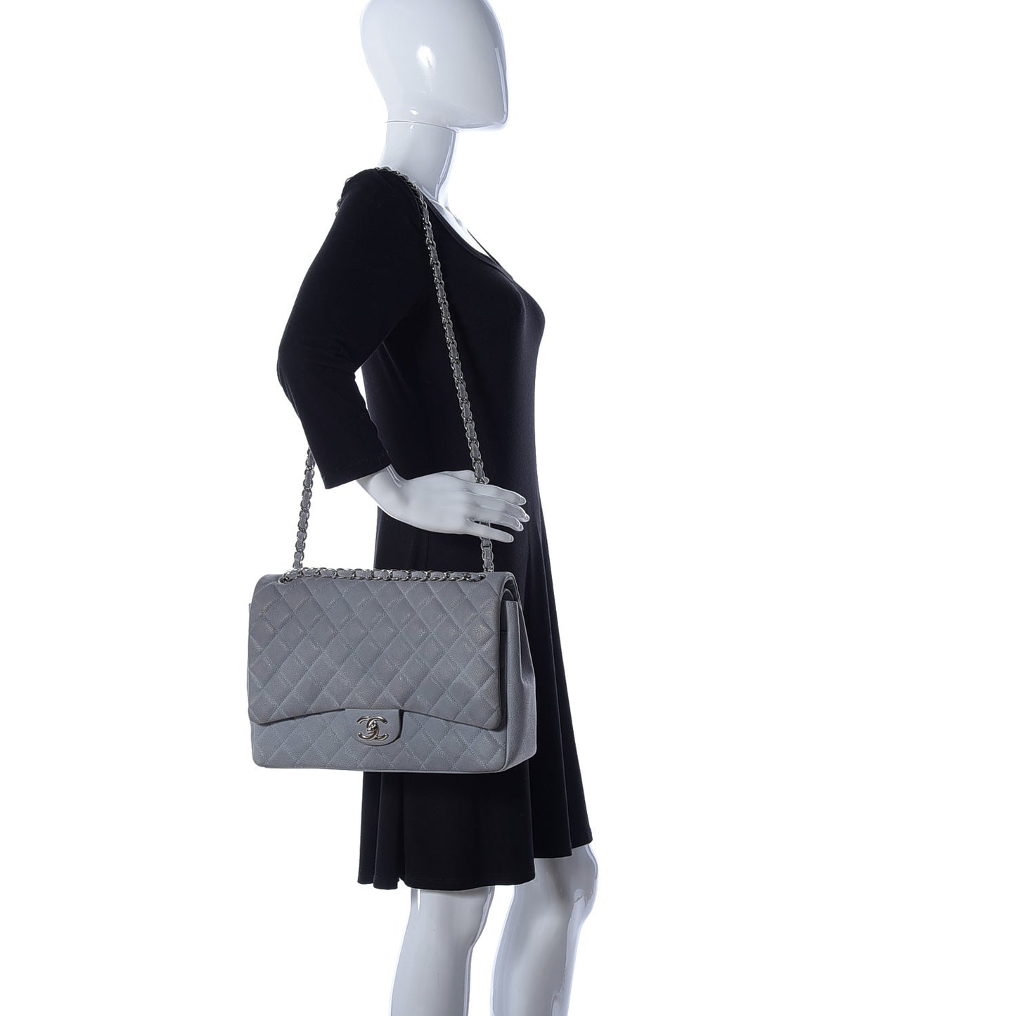 Iridescent Caviar Maxi Double Flap Light Blue
