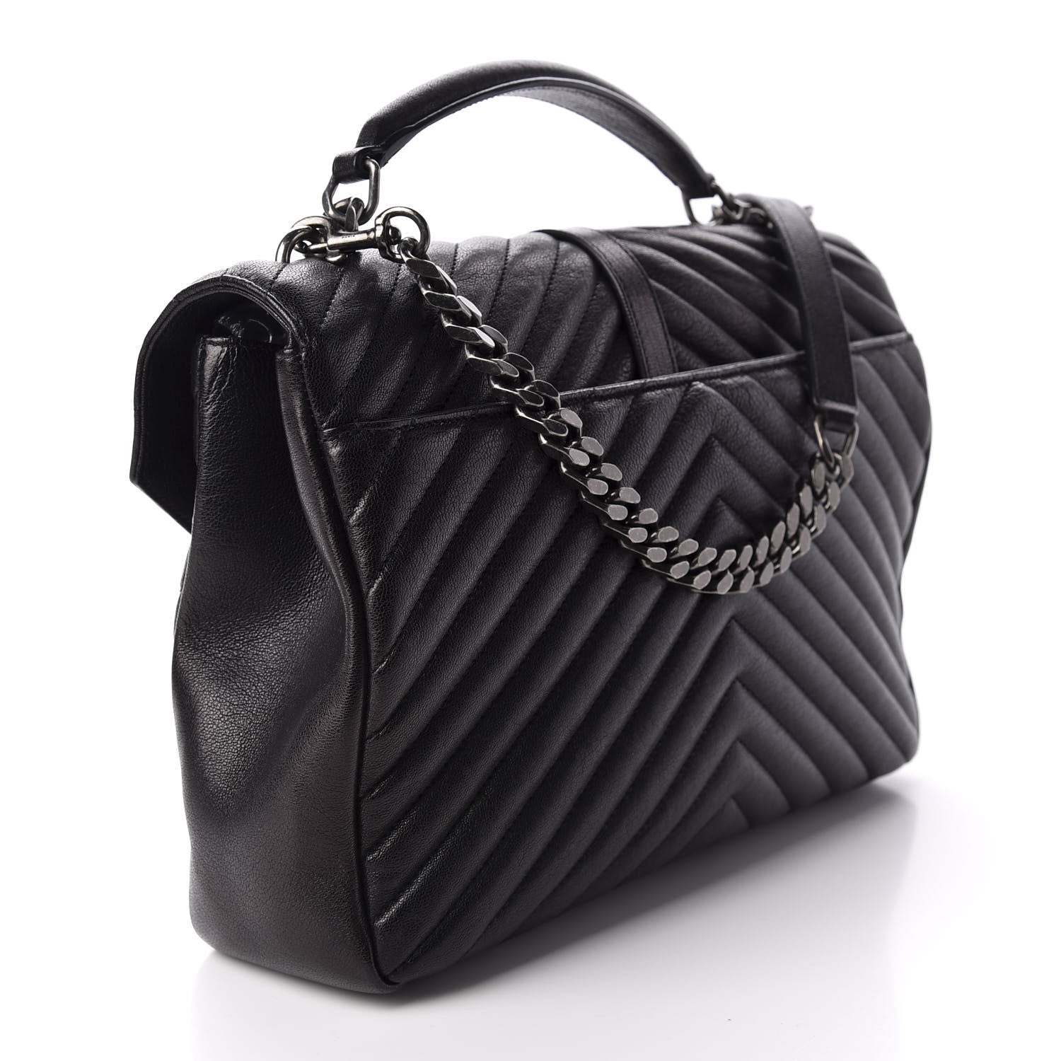 Saint Laurent Sheepskin Matelasse Chevron Monogram Monochrome Large College Satchel Black 3 of 10