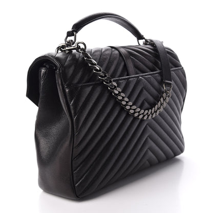 Saint Laurent Sheepskin Matelasse Chevron Monogram Monochrome Large College Satchel Black 3 of 10