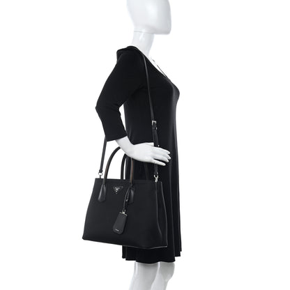Prada Tessuto Nylon Vitello Medium Double Bag Black 2 of 10