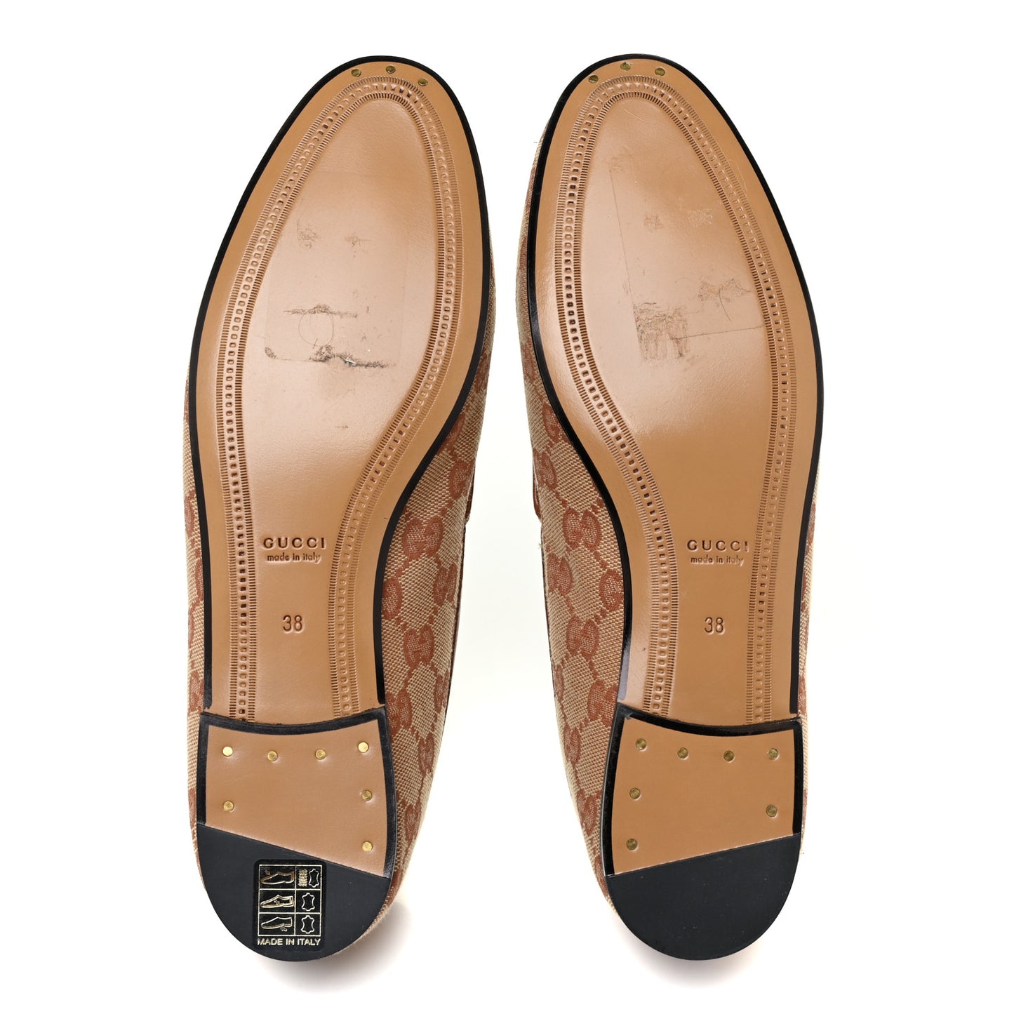 Canvas GG Monogram Horsebit Womens Jordaan Loafers 38 Beige Ruggine Rust