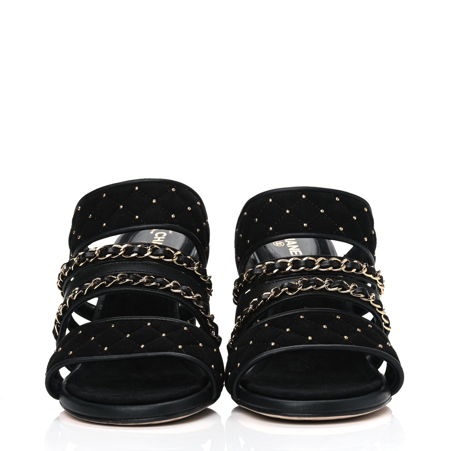 Velvet Studded Chain Mule Sandals 37 Black