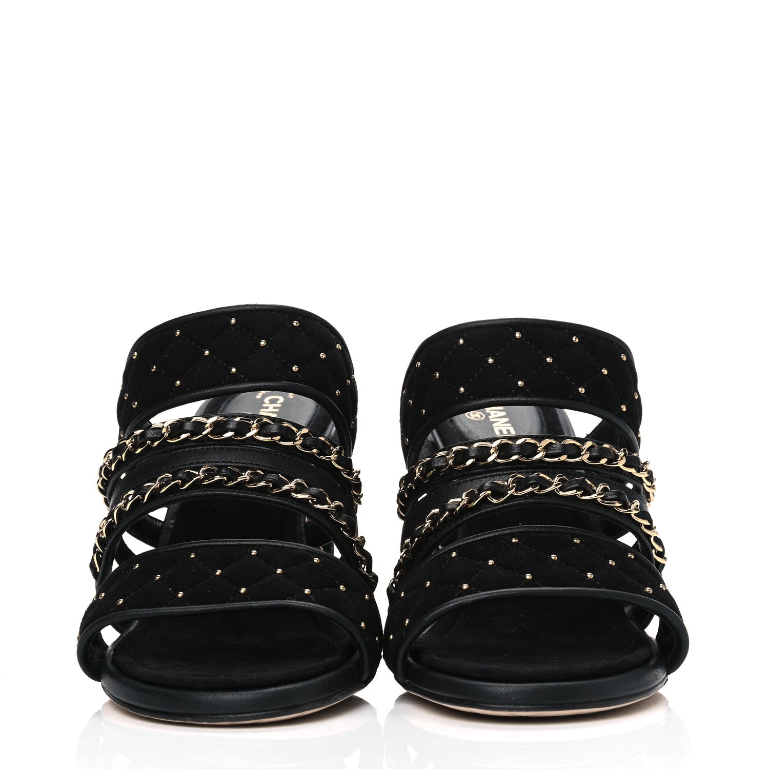 Chanel Velvet Studded Chain Mule Sandals 37 Black 2 of 4
