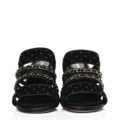 Chanel Velvet Studded Chain Mule Sandals 37 Black 2 of 4
