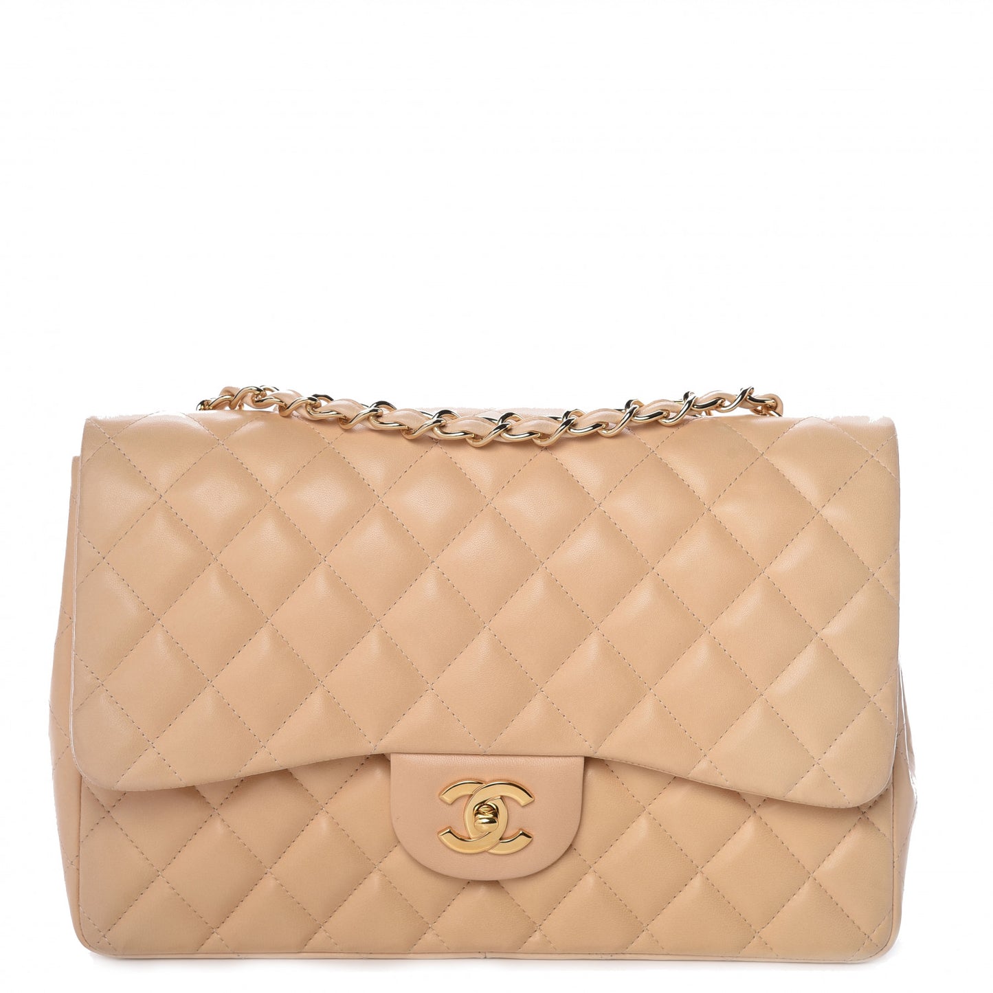 Lambskin Quilted Jumbo Single Flap Beige Clair