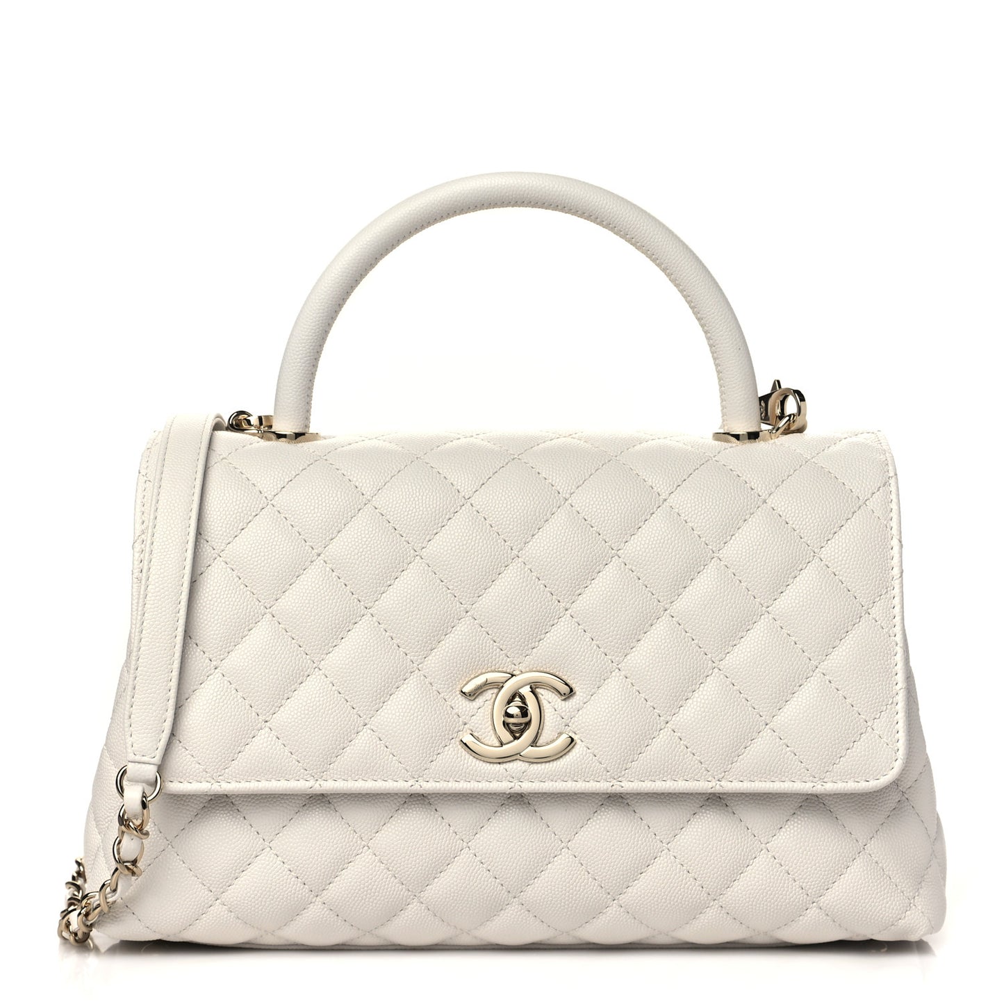 Caviar Quilted Small Coco Handle Flap White