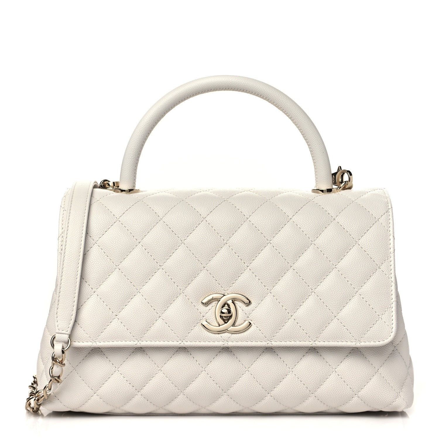 Chanel Caviar Quilted Small Coco Handle Flap White 1 of 11