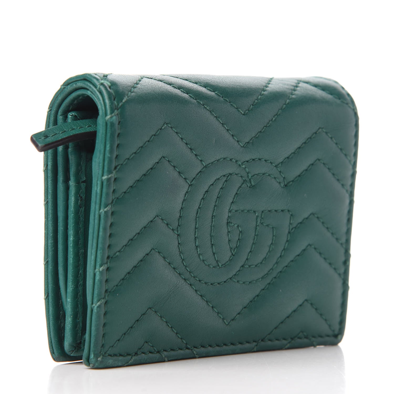 Gucci Calfskin Matelasse GG Marmont Card Case Wallet Emerald 3 of 6