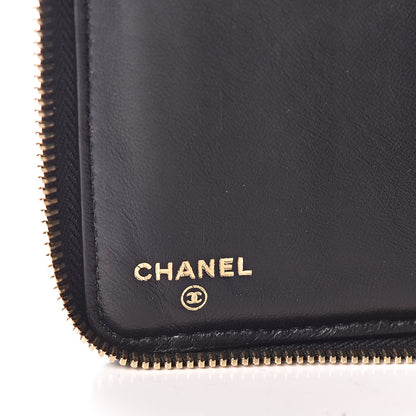 Chanel Lambskin Diamond Stitched Large Zip Around Organizer Wallet Black 6 of 9