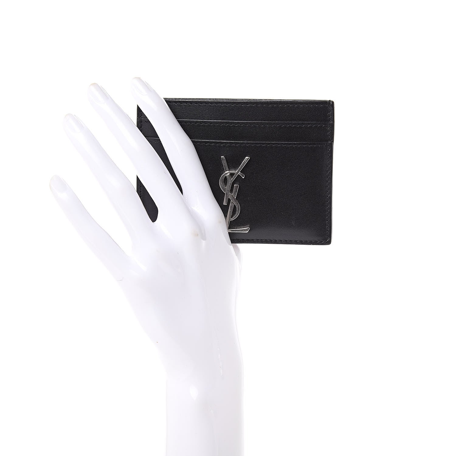 Saint Laurent Calfskin Monogram Credit Card Case Black 2 of 8