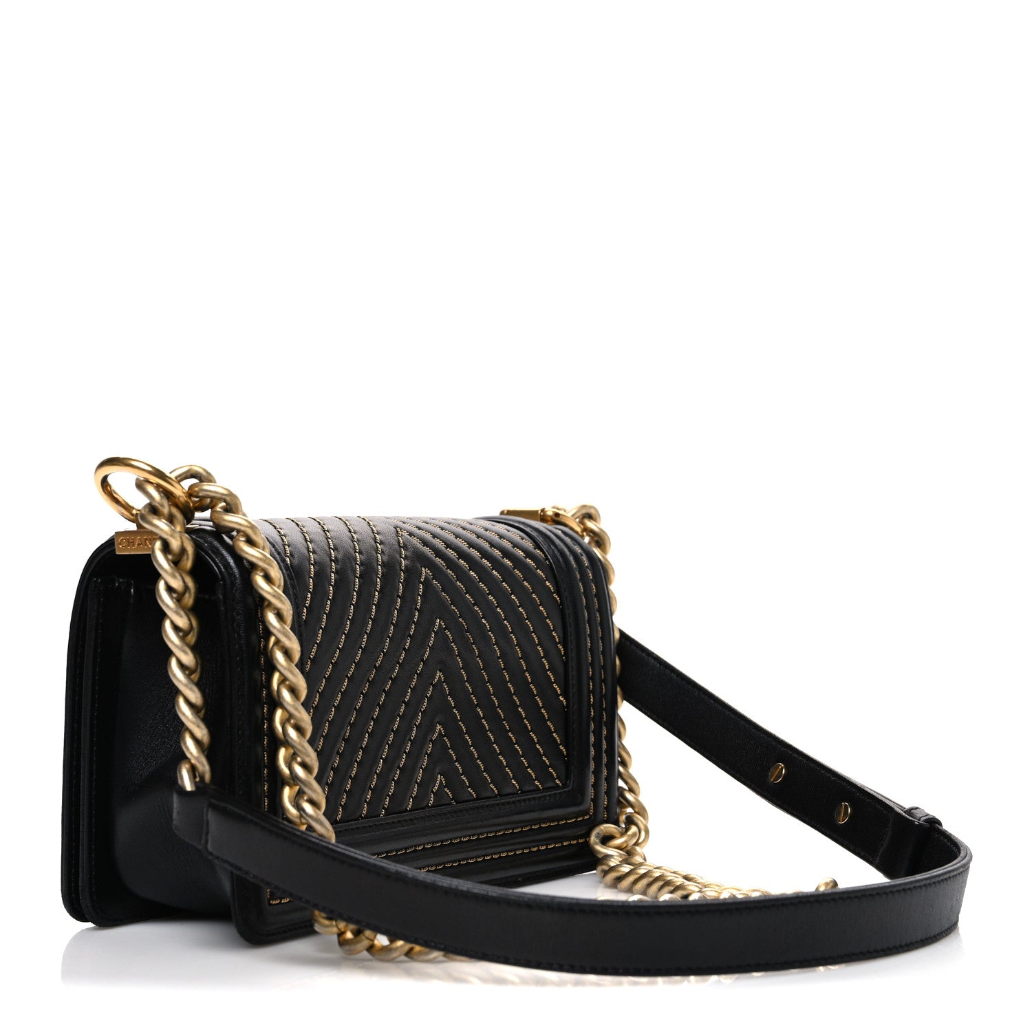 Chanel Lambskin Chevron Chain Stitched Small Boy Flap Black 3 of 11
