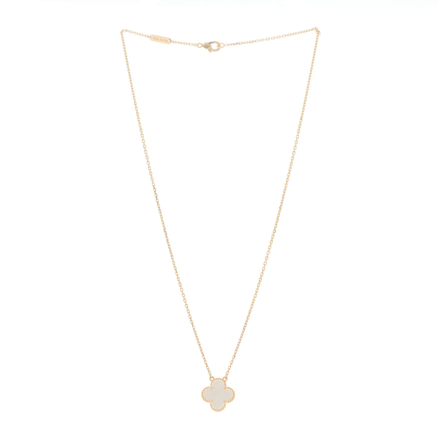 18K Yellow Gold Mother of Pearl Vintage Alhambra Pendant Necklace