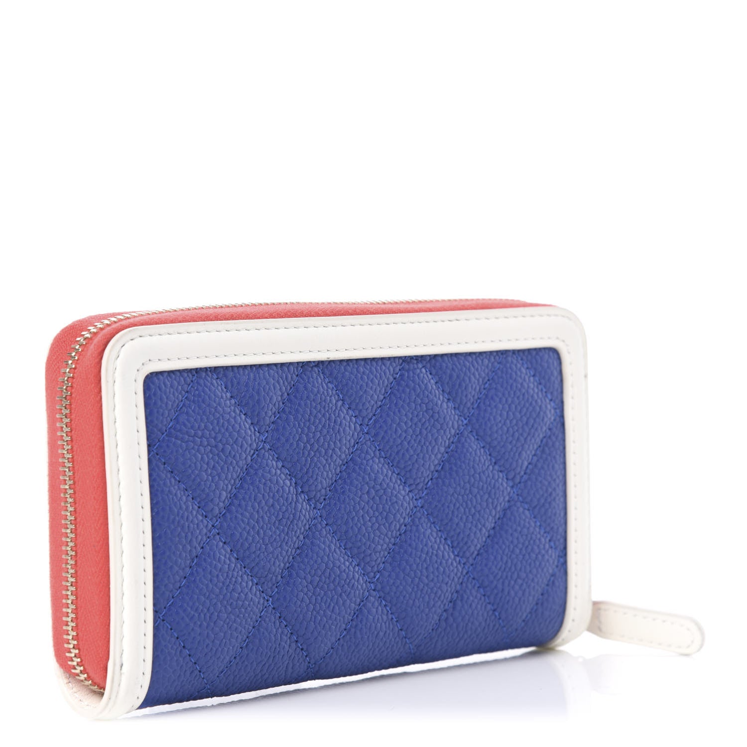 Chanel Caviar Quilted Medium Filigree Zip Around Wallet Blue White Red 3 of 12