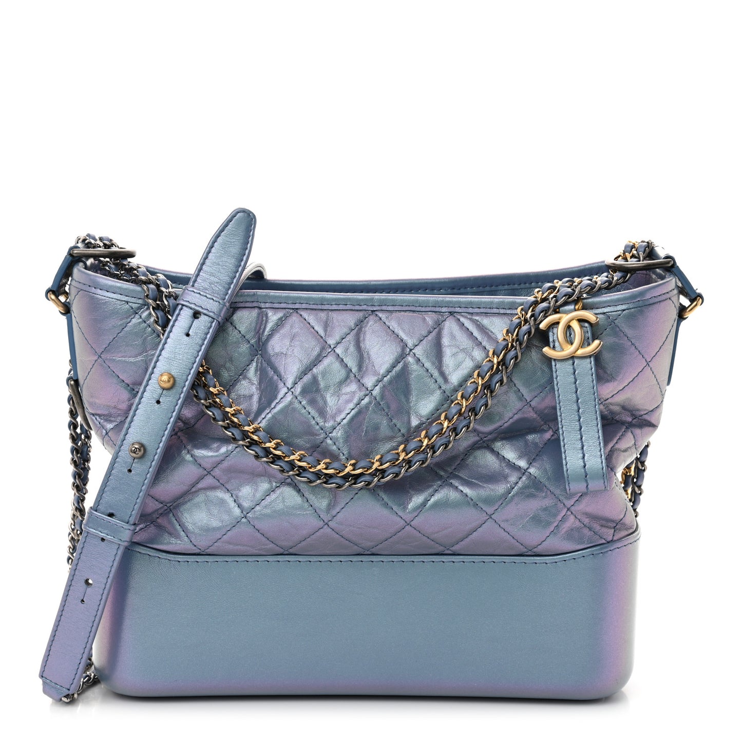 Iridescent Aged Calfskin Quilted Medium Gabrielle Hobo Blue