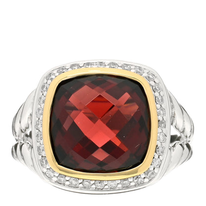 David Yurman Sterling Silver 18K Yellow Gold Diamond Garnet 11mm Albion Ring 54 6.75 1 of 4