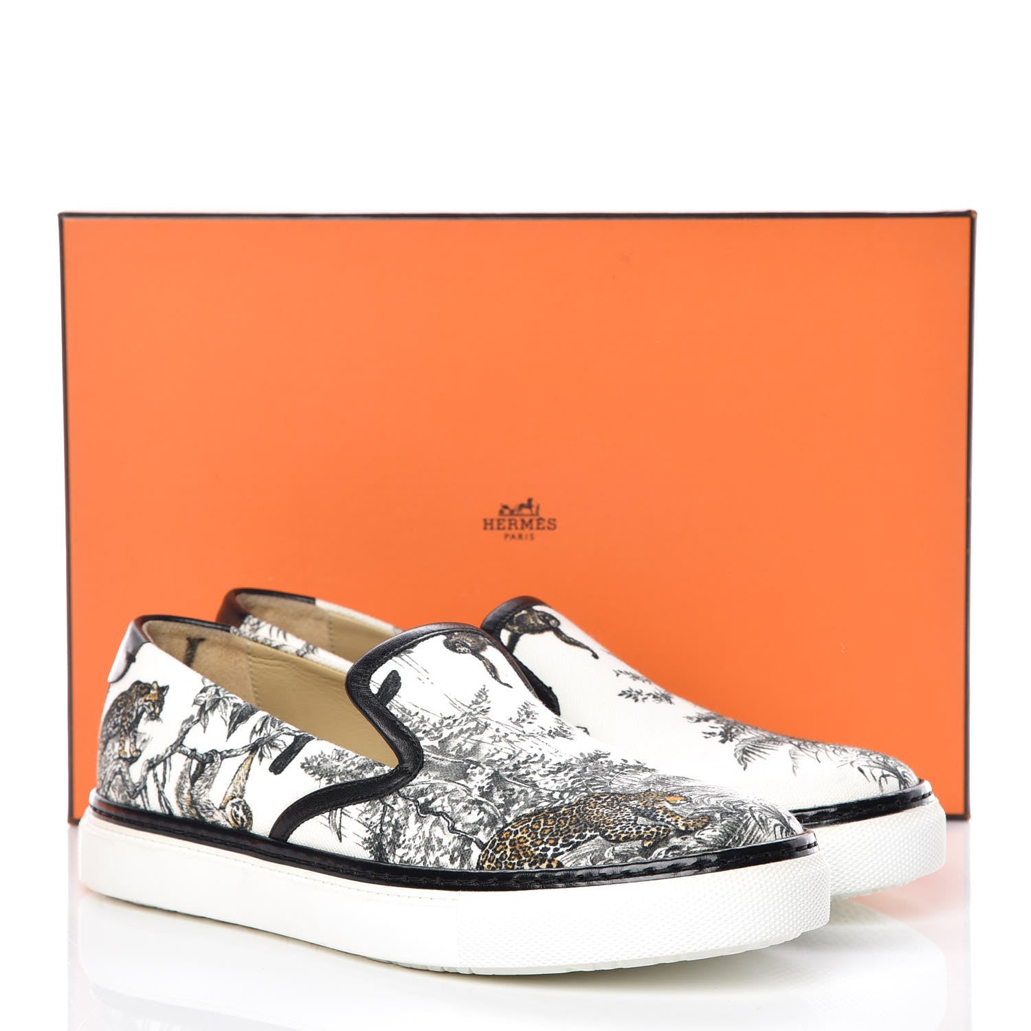 Hermes Cotton Canvas Printed Equateur Kick Slip On Sneakers 37.5 White 12 of 12