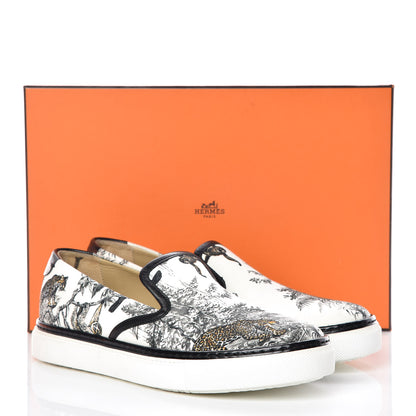 Hermes Cotton Canvas Printed Equateur Kick Slip On Sneakers 37.5 White 12 of 12