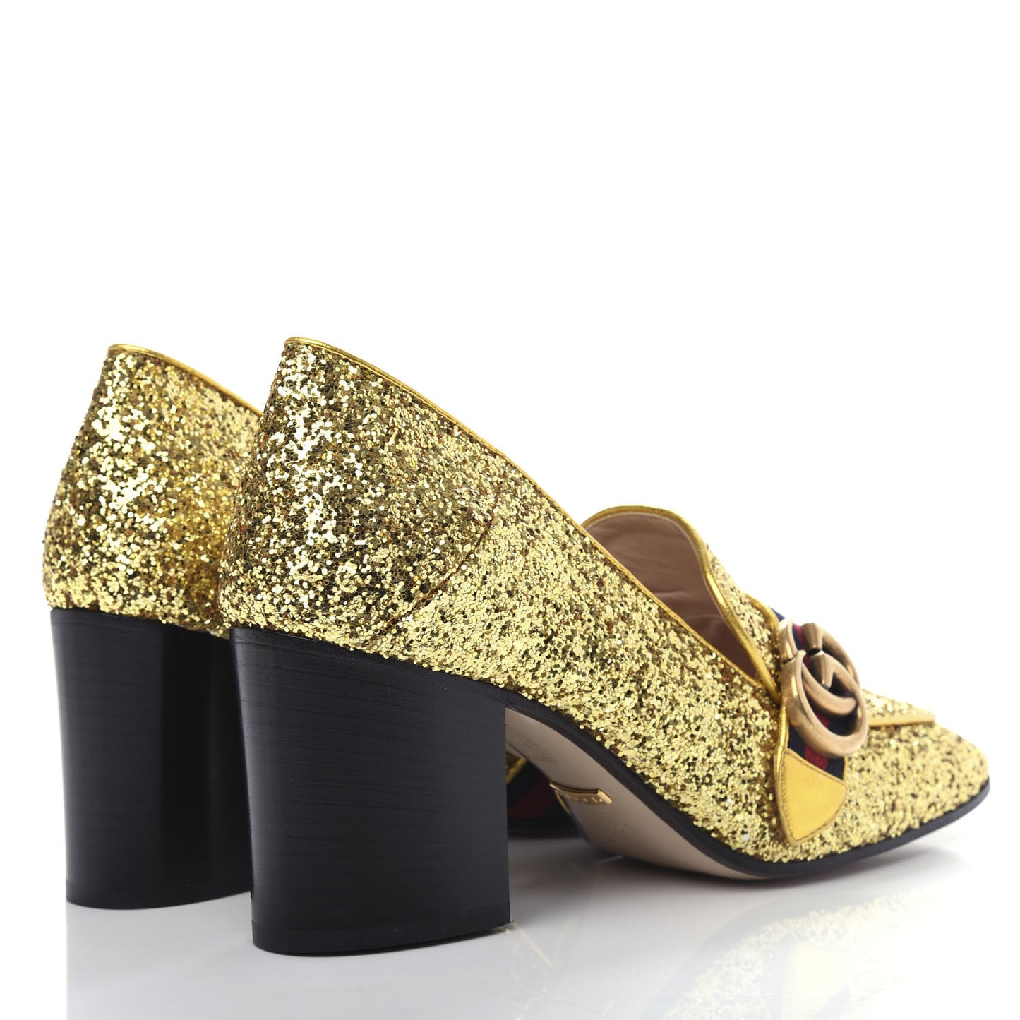 Glitter Nappa Web Peyton 75mm Loafer Pumps 38.5 Oro Vecchio