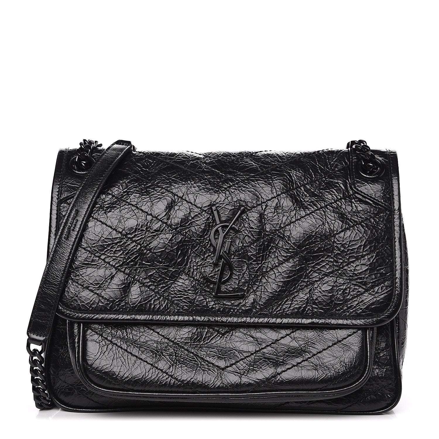 Saint Laurent Crinkled Calfskin Matelasse Monogram Medium Niki Chain Satchel Black 1 of 9