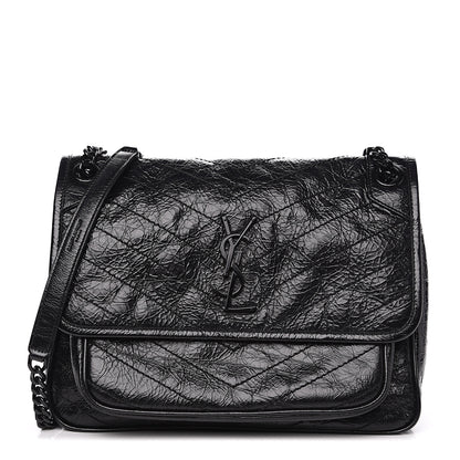 Saint Laurent Crinkled Calfskin Matelasse Monogram Medium Niki Chain Satchel Black 1 of 9