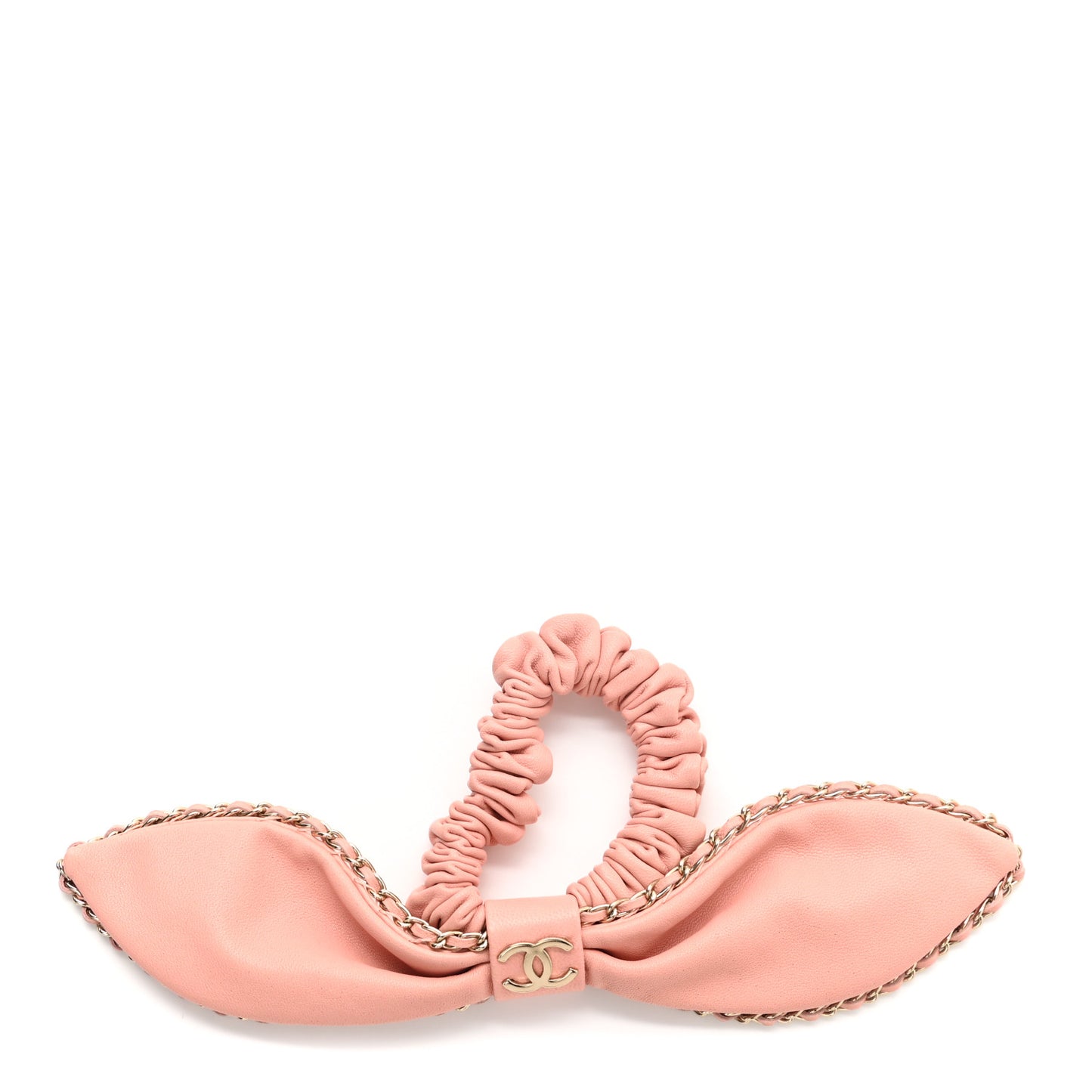 Lambskin Chain CC Hair Bow Tie Pink Gold