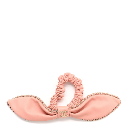 Chanel Lambskin Chain CC Hair Bow Tie Pink Gold 1 of 4