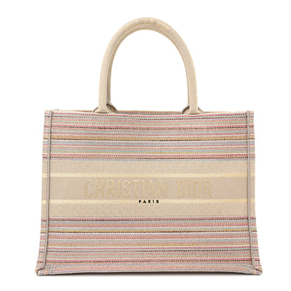 Christian Dior Canvas Embroidered Medium Stripes Book Tote Beige Multicolor 1 of 11