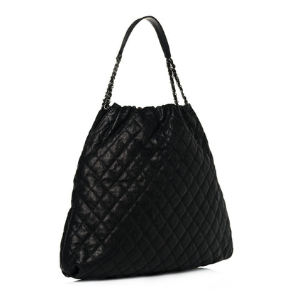 Chanel Distressed Glazed Caviar Quilted Large Elastic Tote Black 3 of 12
