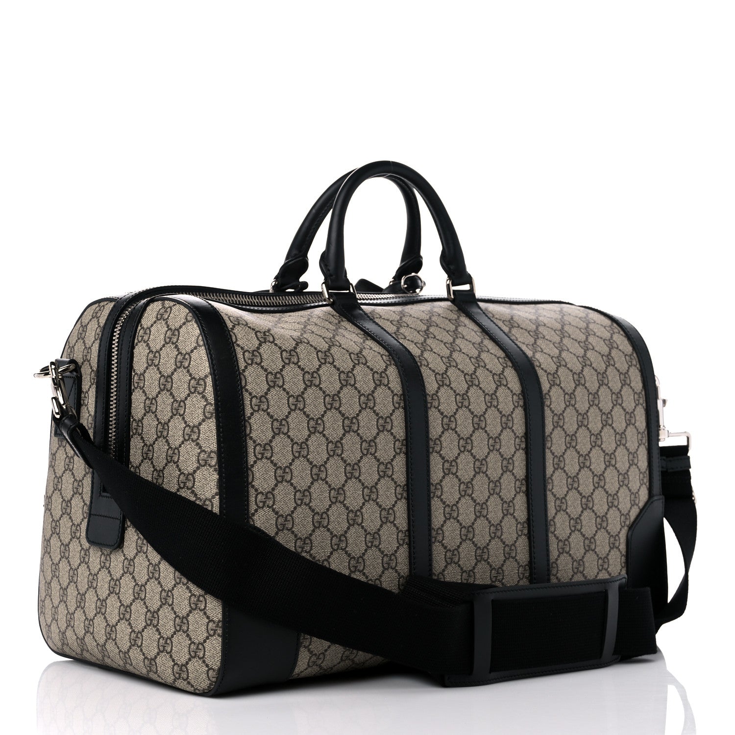 Gucci GG Supreme Monogram Selleria Calfskin Medium Duffle Beige Ebony Black 3 of 11