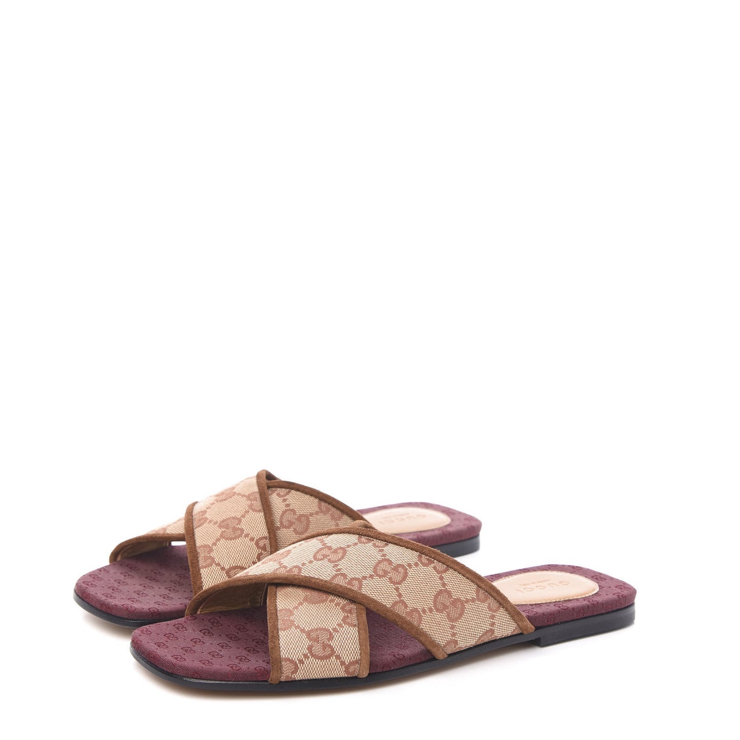 GG Monogram Suede Womens Criss Cross Slide Sandals 37.5 Beige Ruggine Cuir