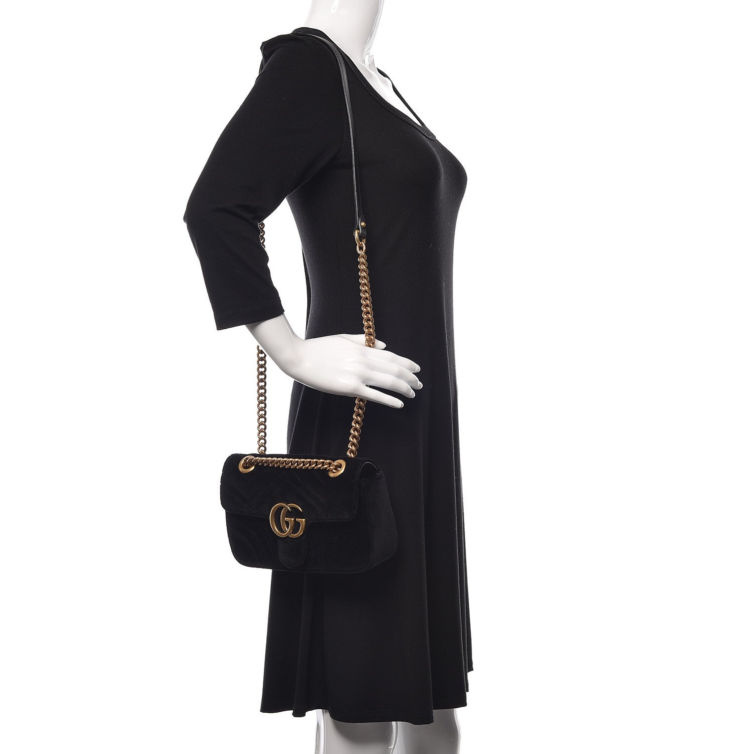 Gucci Velvet Matelasse Mini GG Marmont Shoulder Bag Black 2 of 17