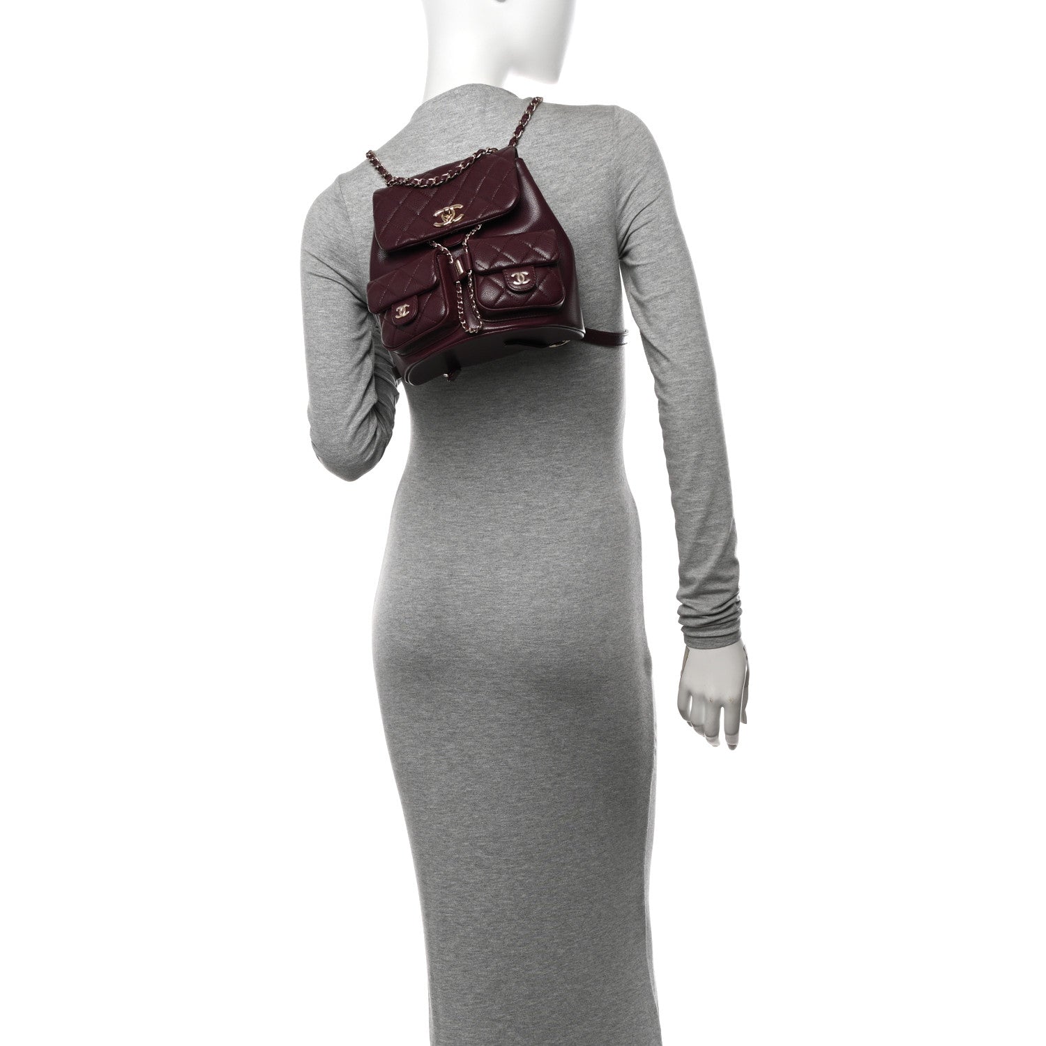 Chanel Shiny Caviar Quilted Medium Duma Pockets Drawstring Backpack Dark Burgundy 2 of 11