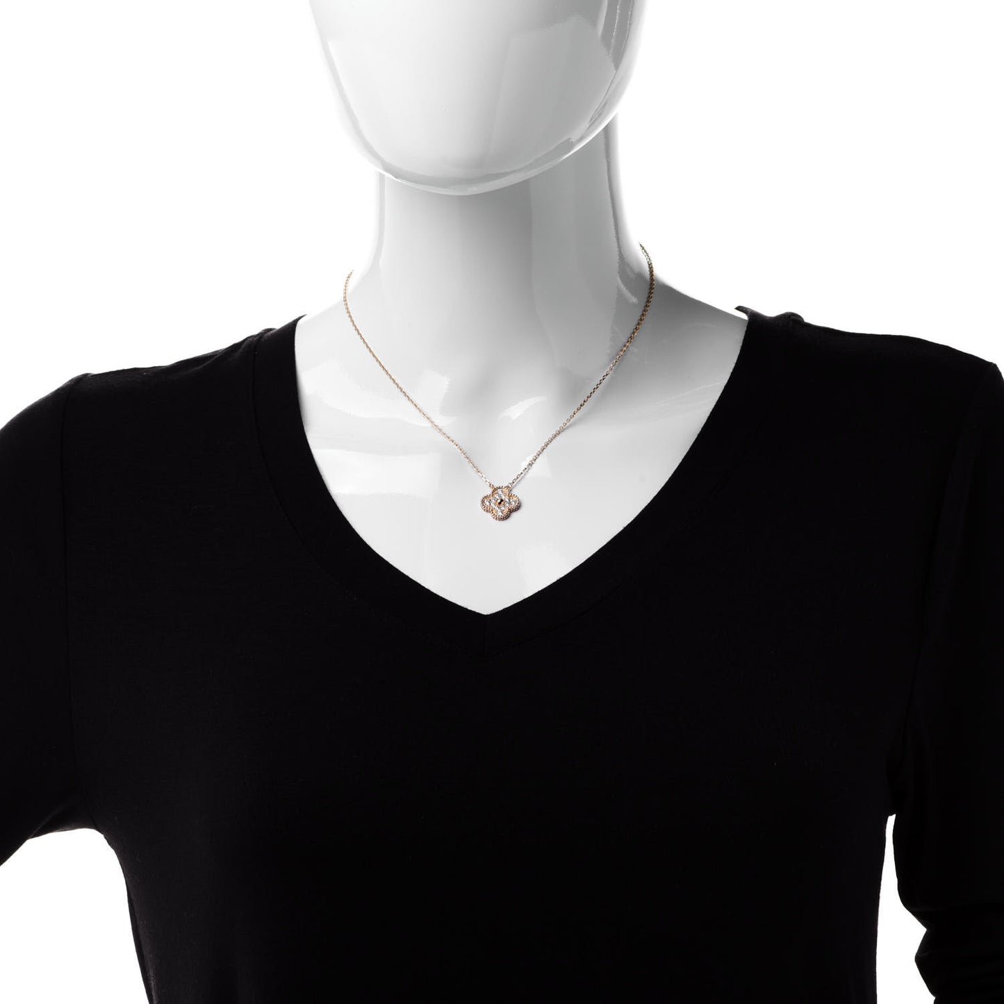 18K Yellow Gold Diamond Vintage Alhambra Pendant Necklace