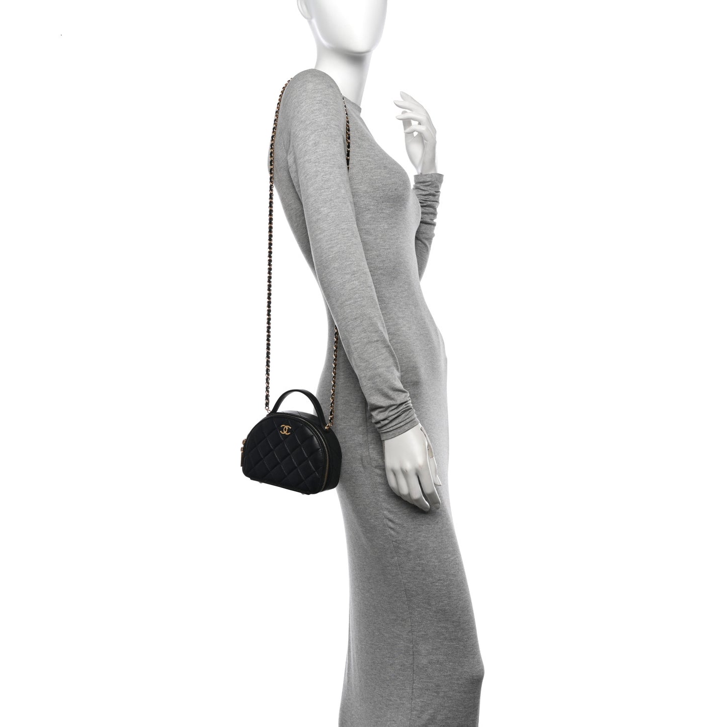 Lambskin Quilted Chic Riviera Top Handle Vanity Case Black