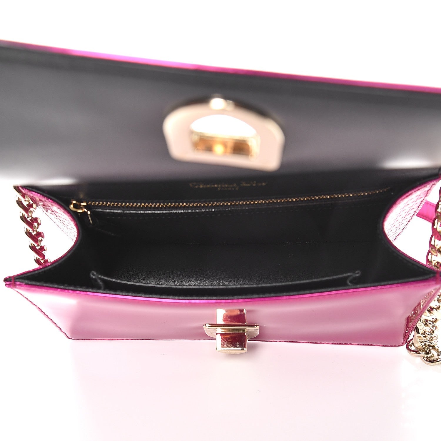 Christian Dior Metallic Patent Micro-Cannage Small Diorama Flap Bag Fuchsia 5 of 7