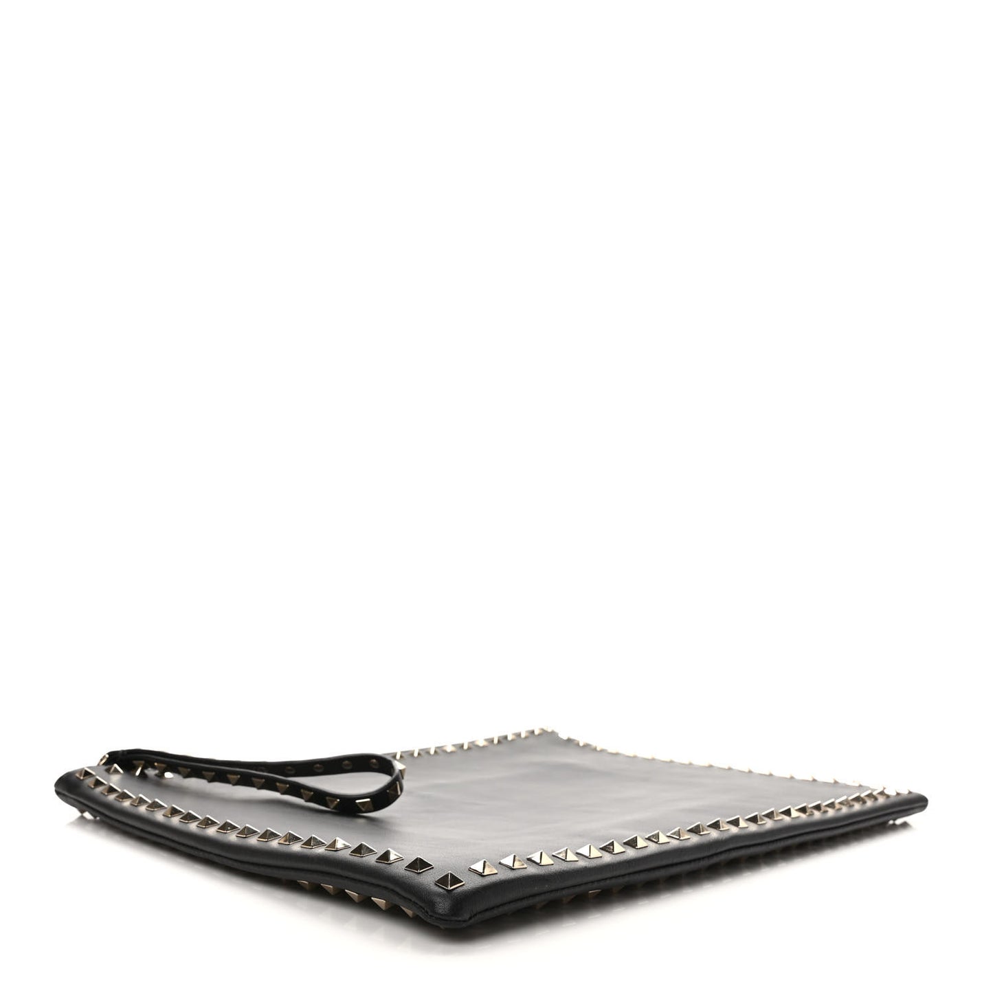 Vitello Oversized Rockstud Zip Wristlet Pouch Black